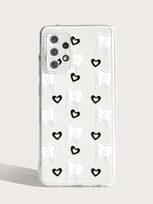 1pc Clear Heart & Tooth Pattern Phone Case,International Version, Not The Domestic Version - Black and White - View 3