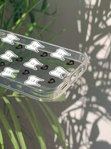 1pc Clear Heart & Tooth Pattern Phone Case,International Version, Not The Domestic Version - Black and White - View 5
