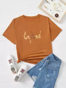 SHEIN LUNE Plus Letter Graphic Tee - Ginger - View 1