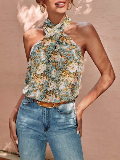 SHEIN VCAY Top halter con estampado floral