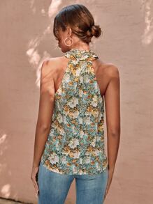 SHEIN VCAY Allover Floral Print Halter Top - Multicolor - View 2