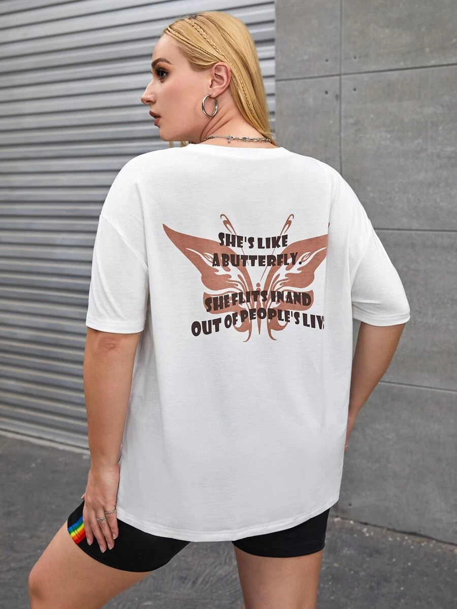 Flirla Plus Slogan Graphic Drop Shoulder Tee - White - View 1