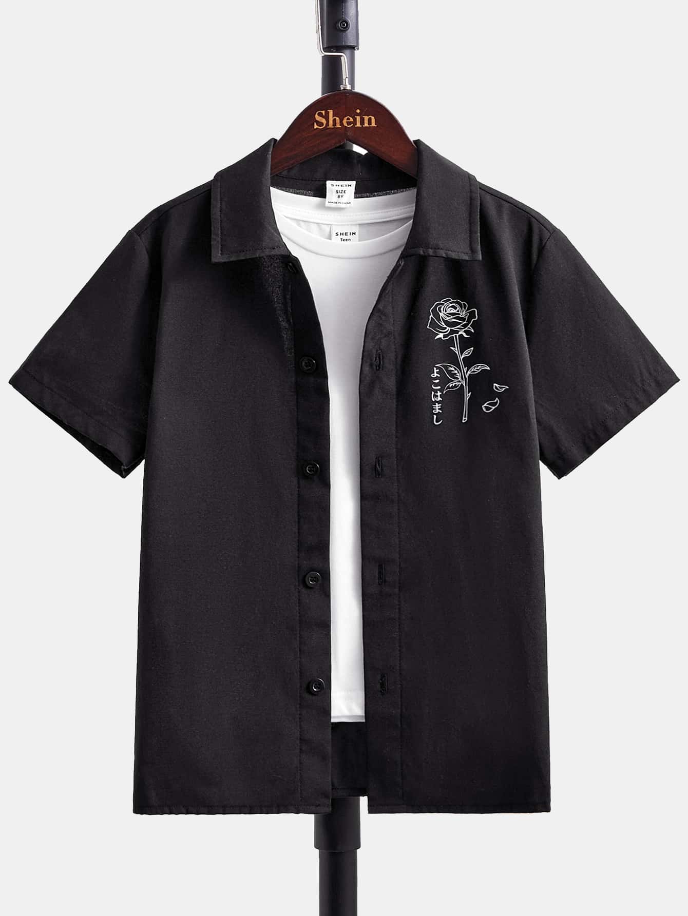 SHEIN 男孩印花襯衫不帶T恤