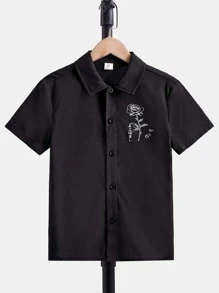 SHEIN 男孩印花襯衫不帶T恤