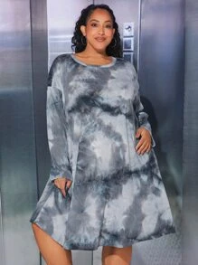SHEIN CURVE+ Vestido estilo camiseta de hombros caídos de tie dye - Multicolor - Ver 3