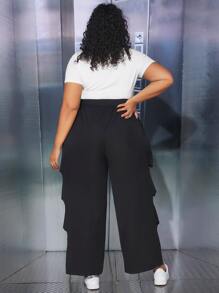 SHEIN CURVE+ Plus Cut Out Side Wide Leg Trousers - Black - View 1