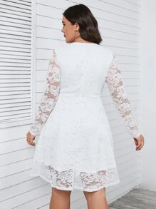 SHEIN Unity 大碼交疊領蕾絲覆蓋洋裝 - 白色 - 查看 2