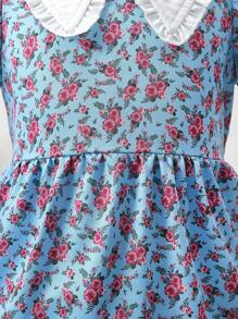 SHEIN Toddler Girls Allover Floral Print Contrast Collar Puff Sleeve Dress