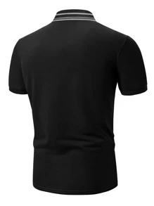 Manfinity Homme Men Contrast Striped Collar Polo Shirt - Black - View 2