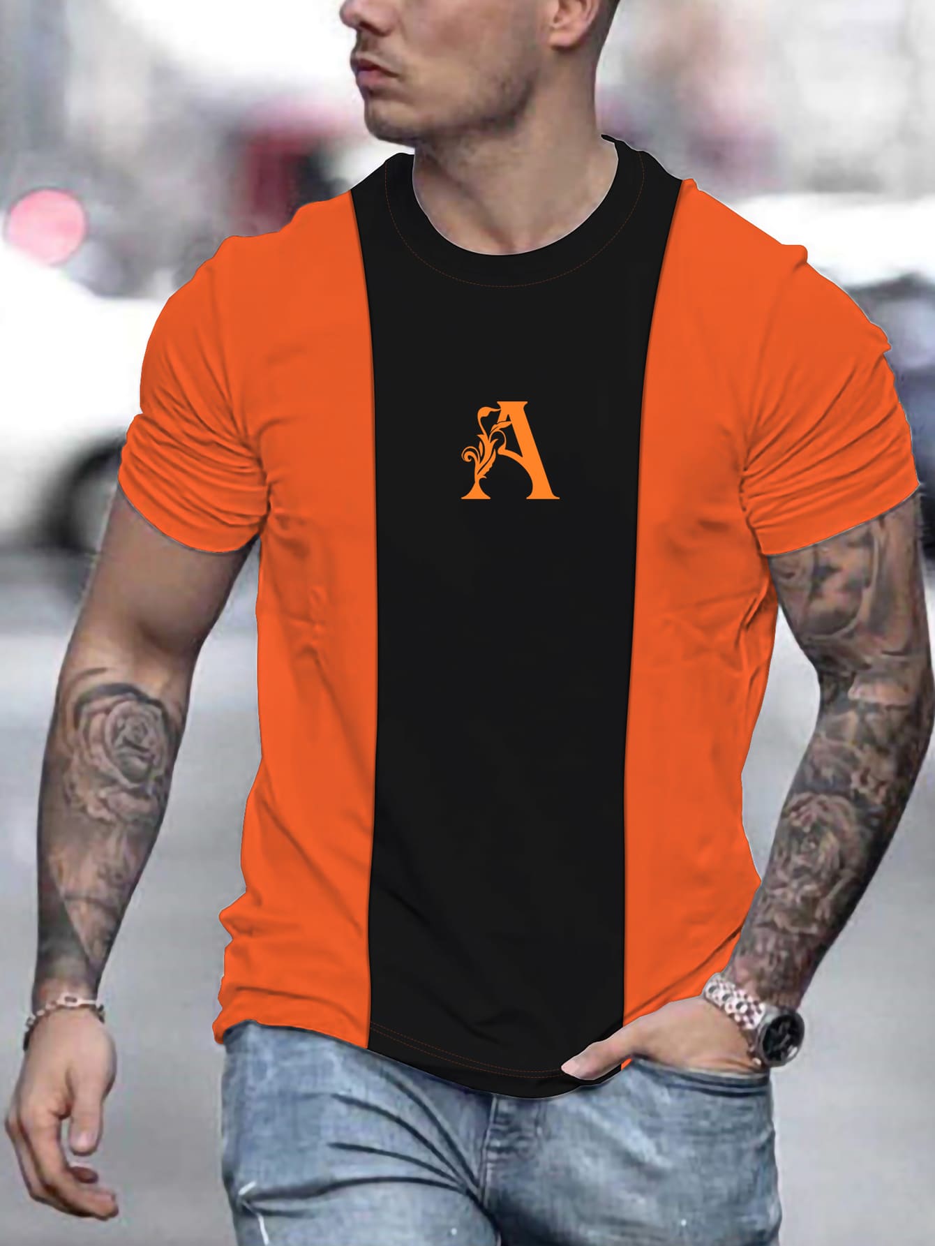 manfinity-homme-t-shirt-lettres-blocs-de-couleurs-mode-en-ligne