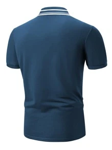 Manfinity Homme Áo thun có cổ Nam Nút Sọc Giải trí - Màu xanh hải quân - Xem 2