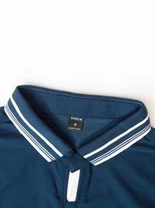 Manfinity Homme Áo thun có cổ Nam Nút Sọc Giải trí - Màu xanh hải quân - Xem 4