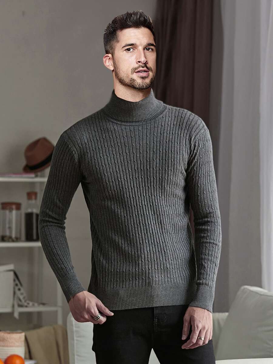 Hombres Jersey cuello alto tejido de canalé - Gris Oscuro - Ver 1