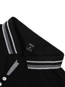 Manfinity Homme Men Contrast Striped Collar Polo Shirt - Black - View 6