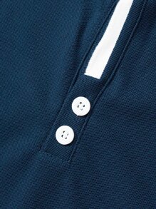 Manfinity Homme Áo thun có cổ Nam Nút Sọc Giải trí - Màu xanh hải quân - Xem 5