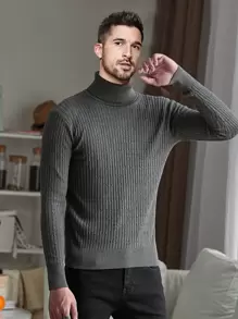 Hombres Jersey cuello alto tejido de canalé - Gris Oscuro - Ver 4