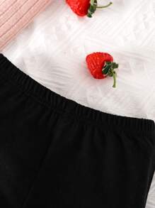 SHEIN 小女童愛心刺繡條紋圖案T恤和短褲