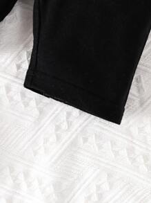 SHEIN 小女童愛心刺繡條紋圖案T恤和短褲