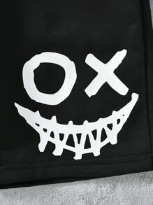 Boys Cartoon Graphic Letter Patched Shorts - Black - View 3