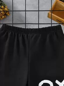 Boys Cartoon Graphic Letter Patched Shorts - Black - View 5