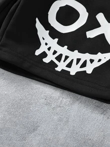 Boys Cartoon Graphic Letter Patched Shorts - Black - View 6