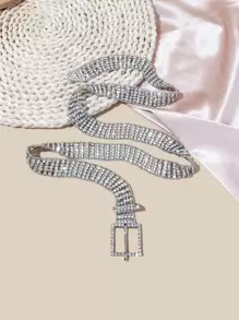 1pc Women Silver Gorgeous Rhinestone Decor Square Buckle Belt For Party Harness Halloween Summer, School Fall, Autumn, Halloween