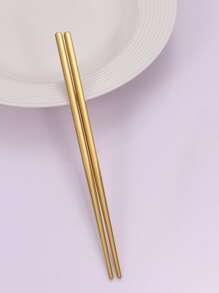 1 对 21 厘米不锈钢筷子，金色可重复使用金属筷子学校用品，返校