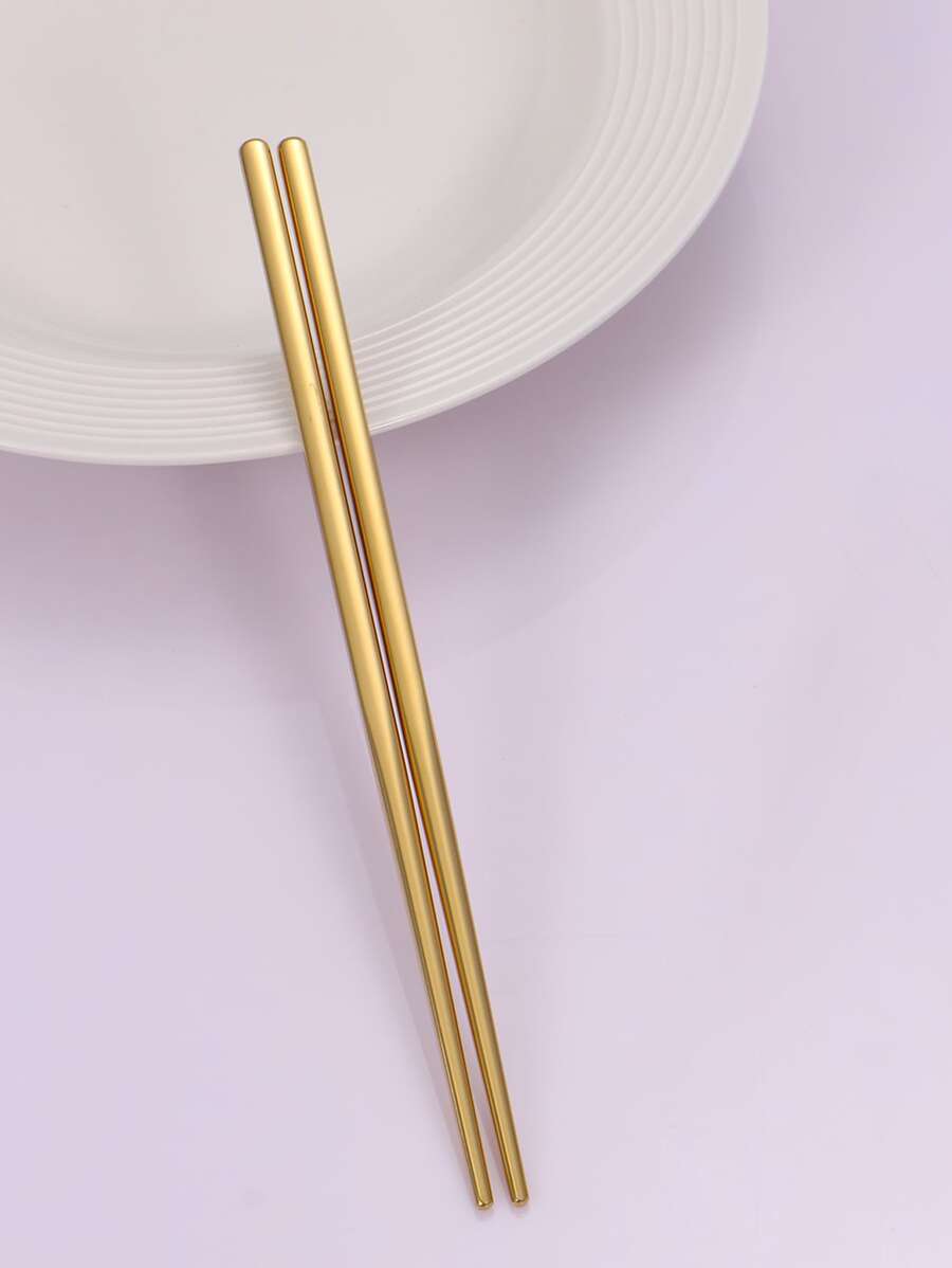1 对 21 厘米不锈钢筷子，金色可重复使用金属筷子学校用品，返校