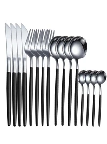 16pcs Stainless Steel Cutlery Set, Minimalist Two Tone Tableware Cutlery Set For Dinner Table School Supplies,Back To School - Multicolor - View 1