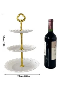 3pcs/set White Plastic Plates & Removable Plastic Rods European Style Fruit Tray Stand