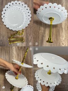 3pcs/set White Plastic Plates & Removable Plastic Rods European Style Fruit Tray Stand