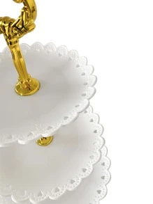 3pcs/set White Plastic Plates & Removable Plastic Rods European Style Fruit Tray Stand