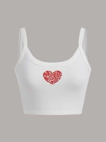 SHEIN EZwear Heart Print Crop Cami Top - White - View 1