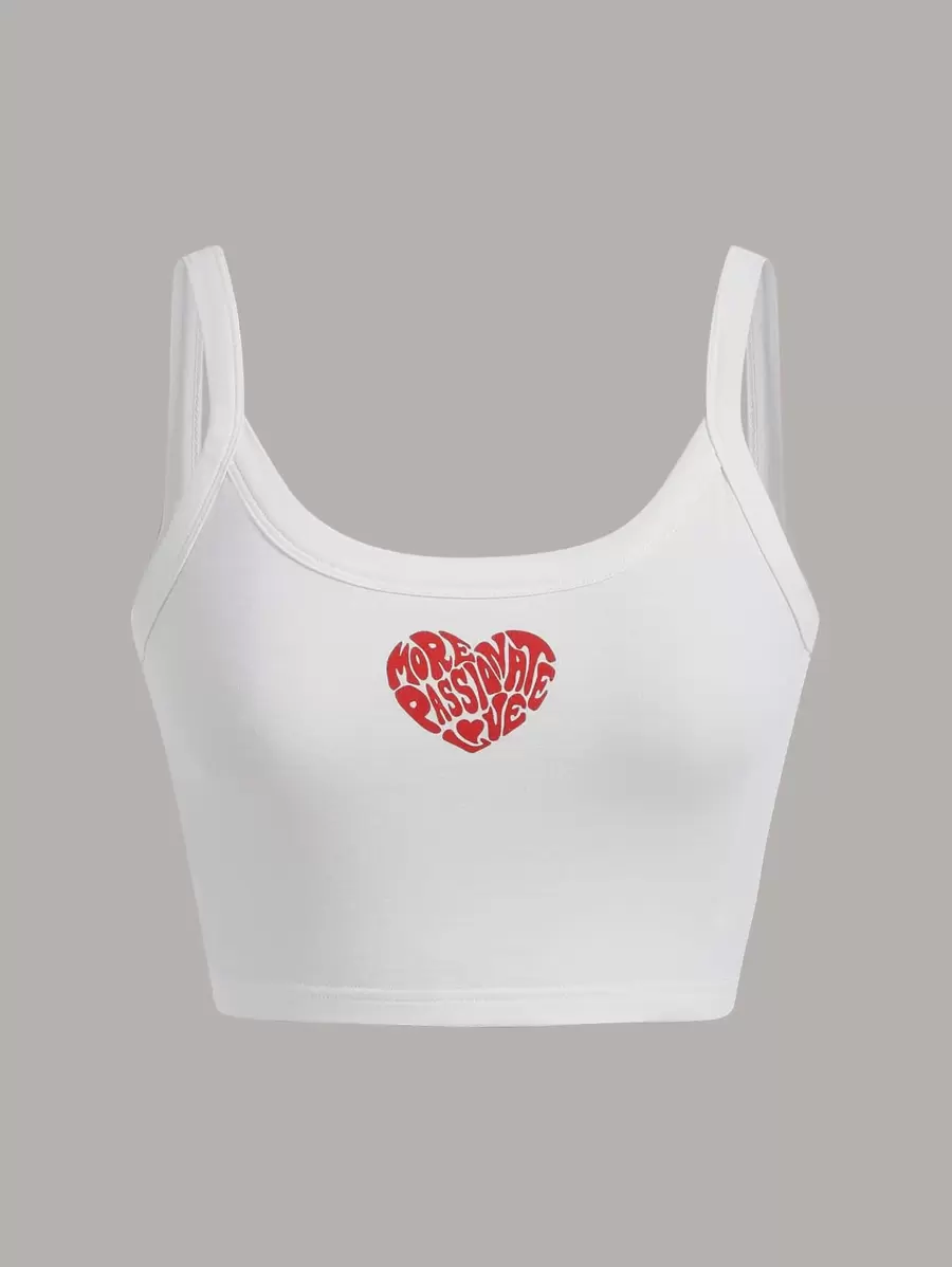 SHEIN EZwear Heart Print Crop Cami Top - White - View 1