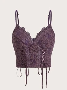 SHEIN ICON 前繫帶蕾絲吊帶上衣 - 紫色 - 查看 1