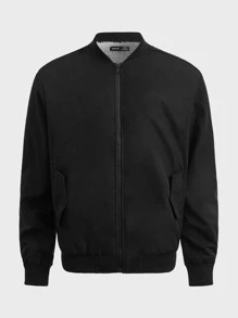 Manfinity Men Zip Up Bomber Jacket - Black - View 3