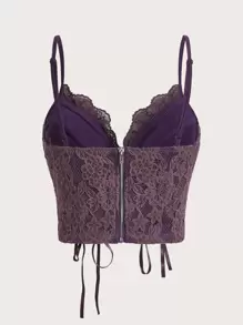 SHEIN ICON 前繫帶蕾絲吊帶上衣 - 紫色 - 查看 2