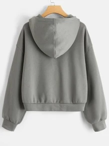 SHEIN EZwear Figure Graphic Drop Shoulder Zip Up Drawstring Hoodie - Grey - View 2