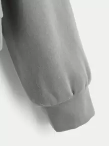 SHEIN EZwear Figure Graphic Drop Shoulder Zip Up Drawstring Hoodie - Grey - View 4