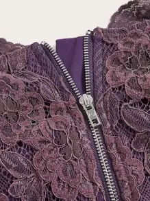 SHEIN ICON 前繫帶蕾絲吊帶上衣 - 紫色 - 查看 4