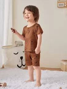 Toddler Boys Bear Print PJ Set - Brown - View 1