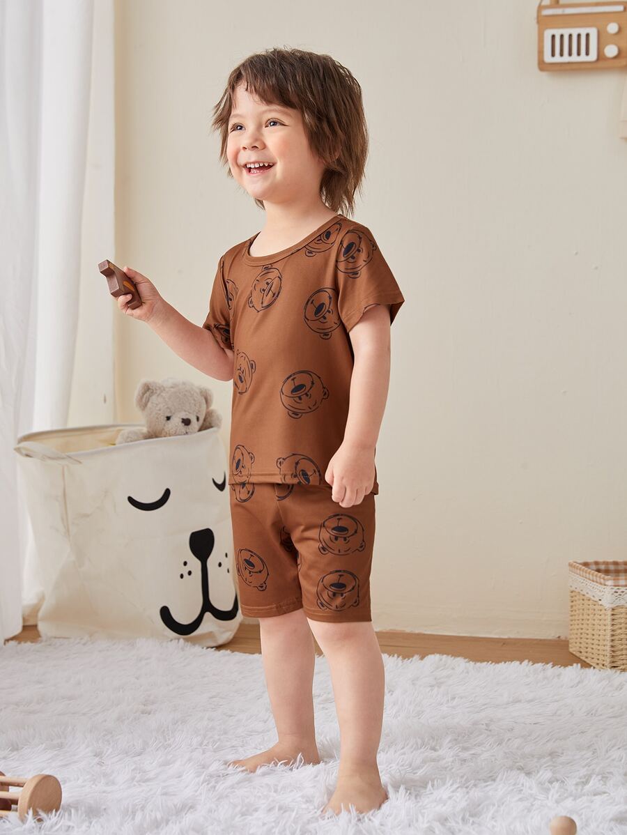 Toddler Boys Bear Print PJ Set - Brown - View 1