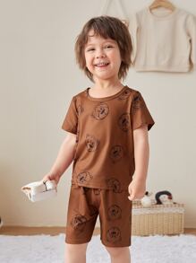 Toddler Boys Bear Print PJ Set - Brown - View 3
