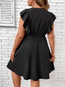 Breezaya Vestido línea A panel con encaje ribete con fruncido - Negro - Ver 2