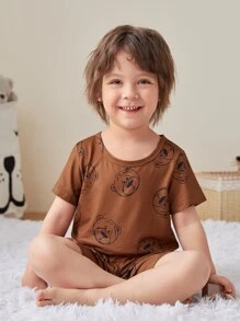 Toddler Boys Bear Print PJ Set - Brown - View 5
