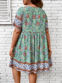 SHEIN Holidaya Plus Allover Floral Print Smock Dress - Multicolor - View 2
