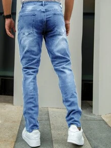 男士牛仔裤 简约时尚休闲日常 - 中等水洗藍 - 查看 2