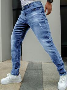 男士牛仔裤 简约时尚休闲日常 - 中等水洗藍 - 查看 3