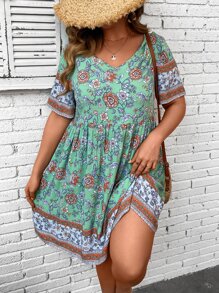 SHEIN Holidaya Plus Allover Floral Print Smock Dress - Multicolor - View 4