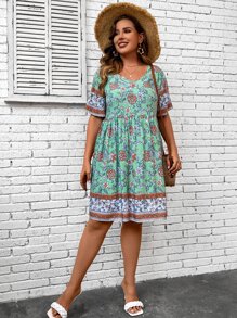 SHEIN Holidaya Plus Allover Floral Print Smock Dress - Multicolor - View 5